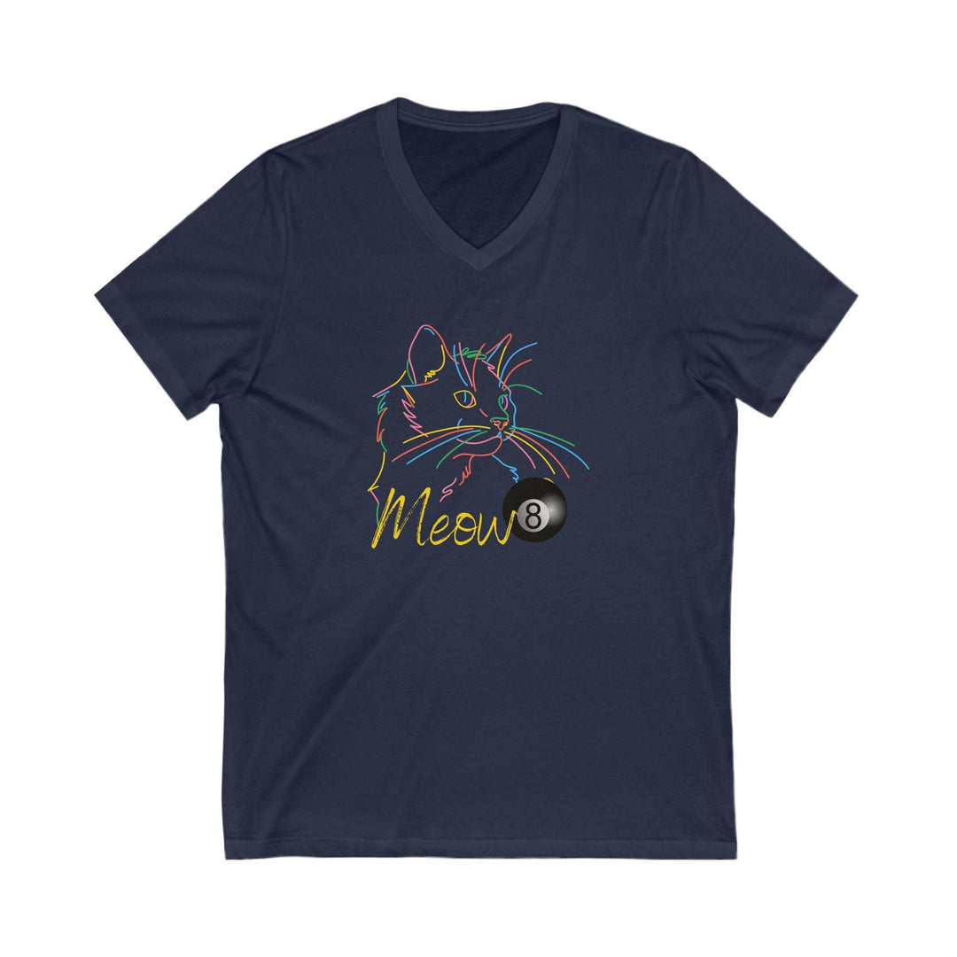 Meow - Neon 8 Ball Cat - Unisex V - Neck Tee - BFLY BILLIARDS