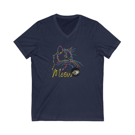 Meow - Neon 8 Ball Cat - Unisex V - Neck Tee - BFLY BILLIARDS