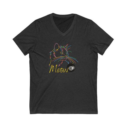 Meow - Neon 8 Ball Cat - Unisex V - Neck Tee - BFLY BILLIARDS