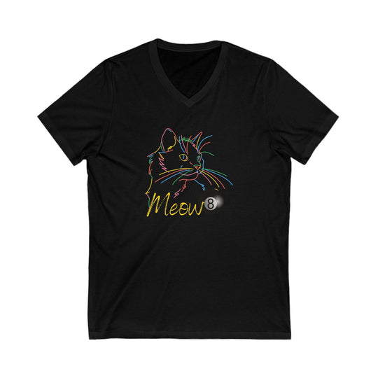 Meow - Neon 8 Ball Cat - Unisex V - Neck Tee - BFLY BILLIARDS