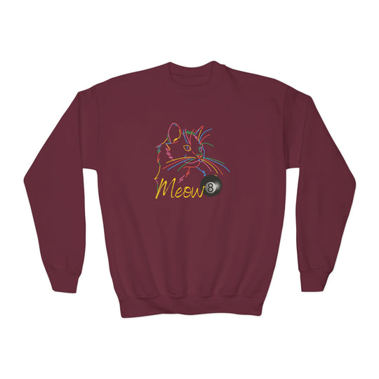 Meow - Neon 8 Ball Cat - Unisex Youth Crewneck Sweatshirt - BFLY BILLIARDS