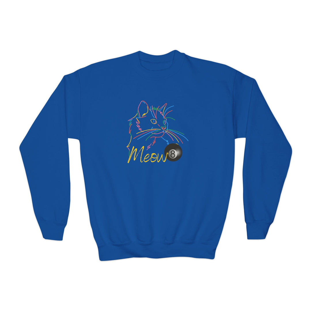 Meow - Neon 8 Ball Cat - Unisex Youth Crewneck Sweatshirt - BFLY BILLIARDS