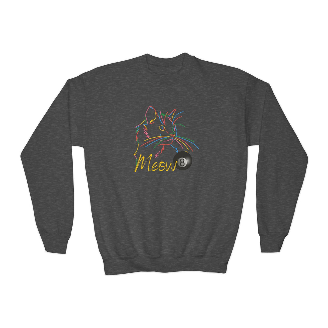 Meow - Neon 8 Ball Cat - Unisex Youth Crewneck Sweatshirt - BFLY BILLIARDS
