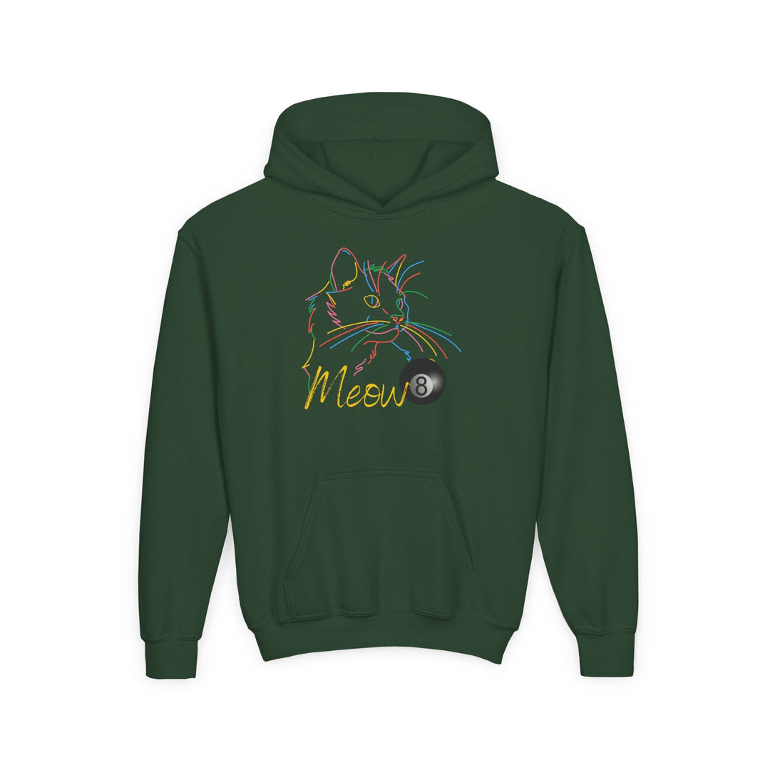 Meow - Neon 8 Ball Cat - Unisex Youth Pullover Hoodie - BFLY BILLIARDS