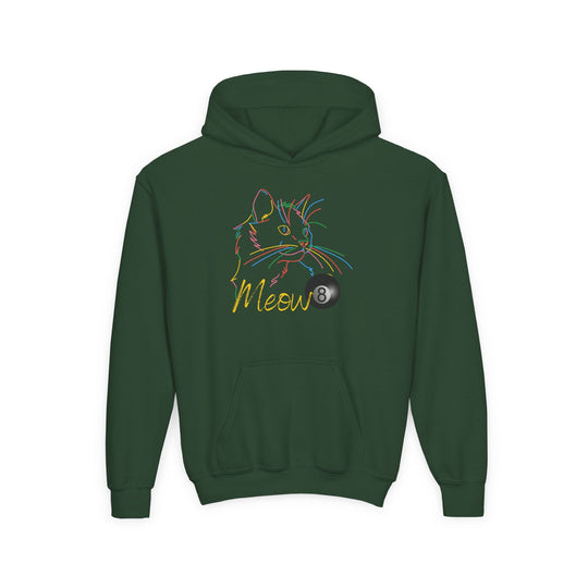 Meow - Neon 8 Ball Cat - Unisex Youth Pullover Hoodie - BFLY BILLIARDS