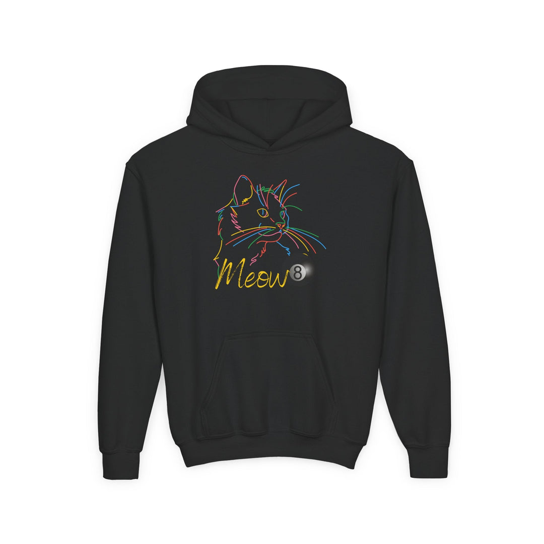 Meow - Neon 8 Ball Cat - Unisex Youth Pullover Hoodie - BFLY BILLIARDS
