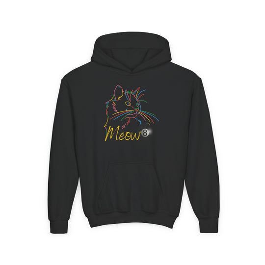 Meow - Neon 8 Ball Cat - Unisex Youth Pullover Hoodie - BFLY BILLIARDS