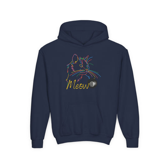 Meow - Neon 8 Ball Cat - Unisex Youth Pullover Hoodie - BFLY BILLIARDS