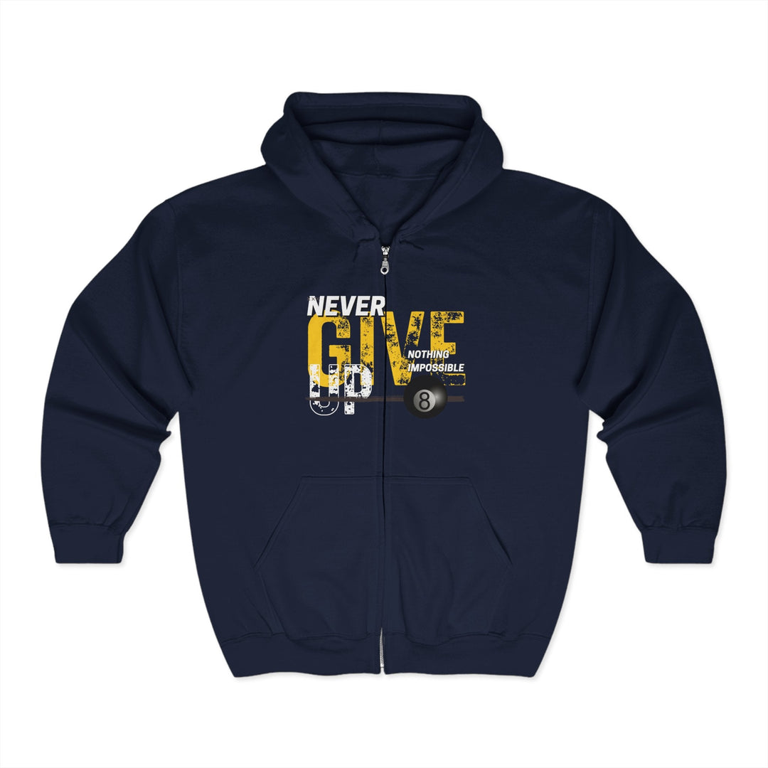 Never Give Up - 8 Ball - Full Zip Hoodie - BFLY BILLIARDS