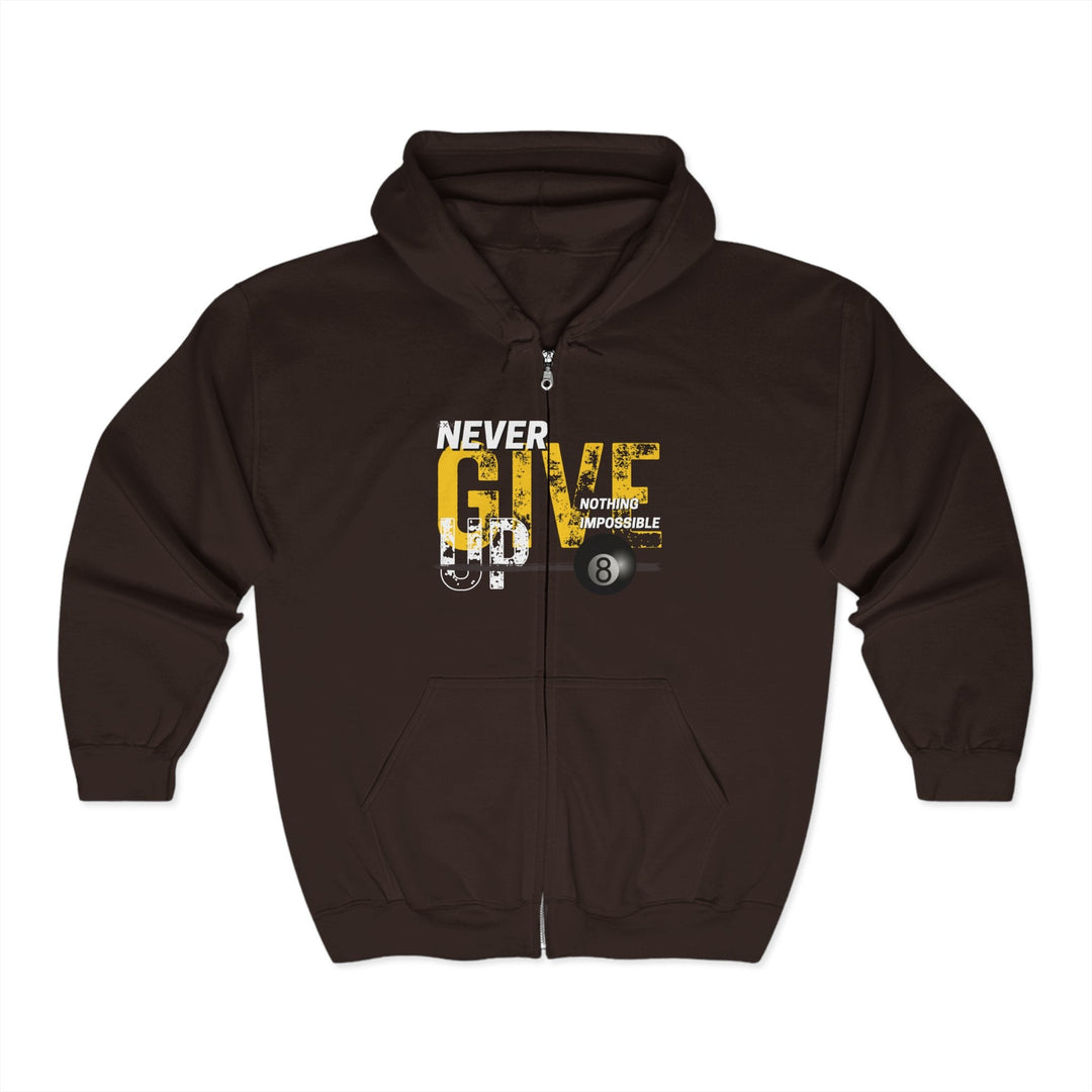 Never Give Up - 8 Ball - Full Zip Hoodie - BFLY BILLIARDS