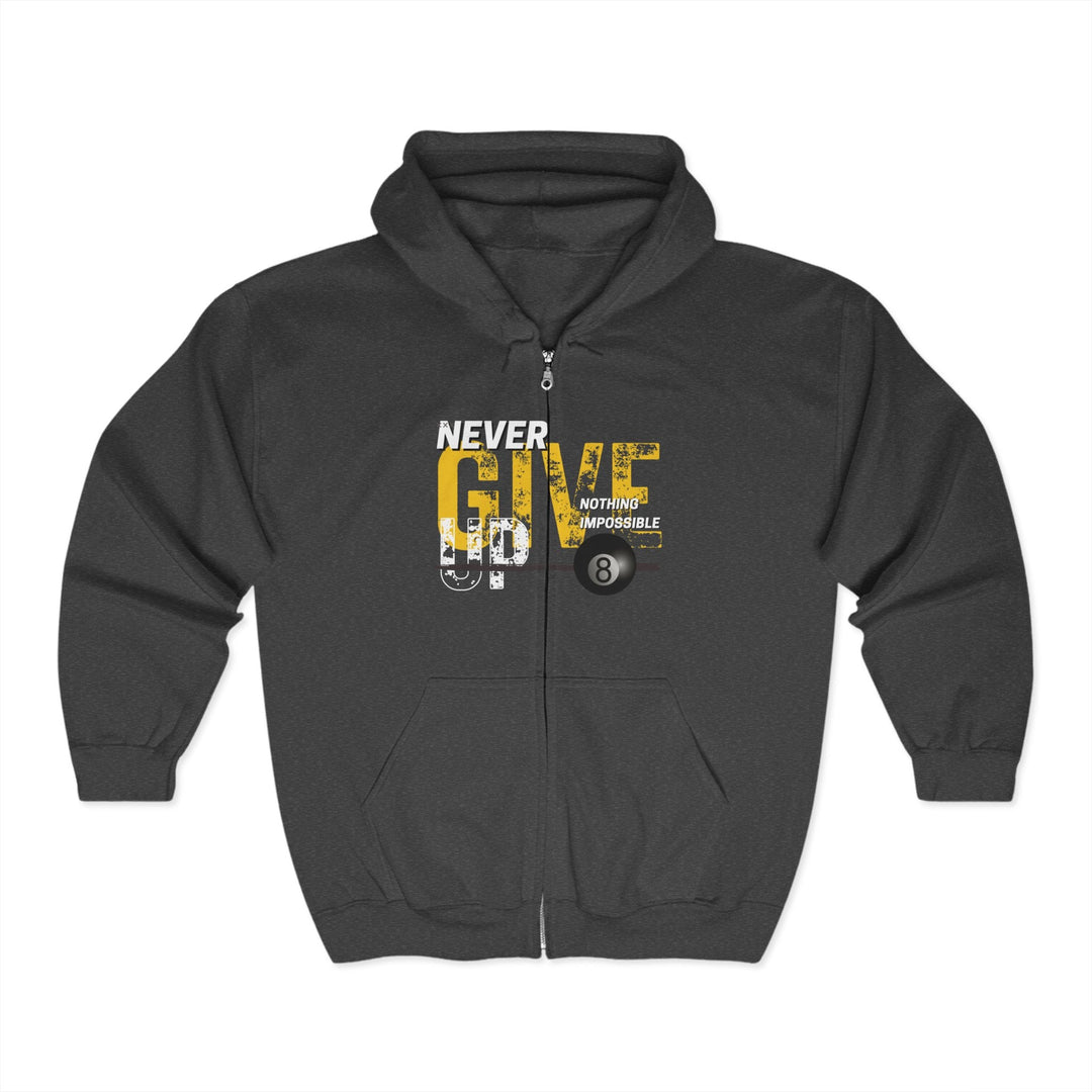 Never Give Up - 8 Ball - Full Zip Hoodie - BFLY BILLIARDS
