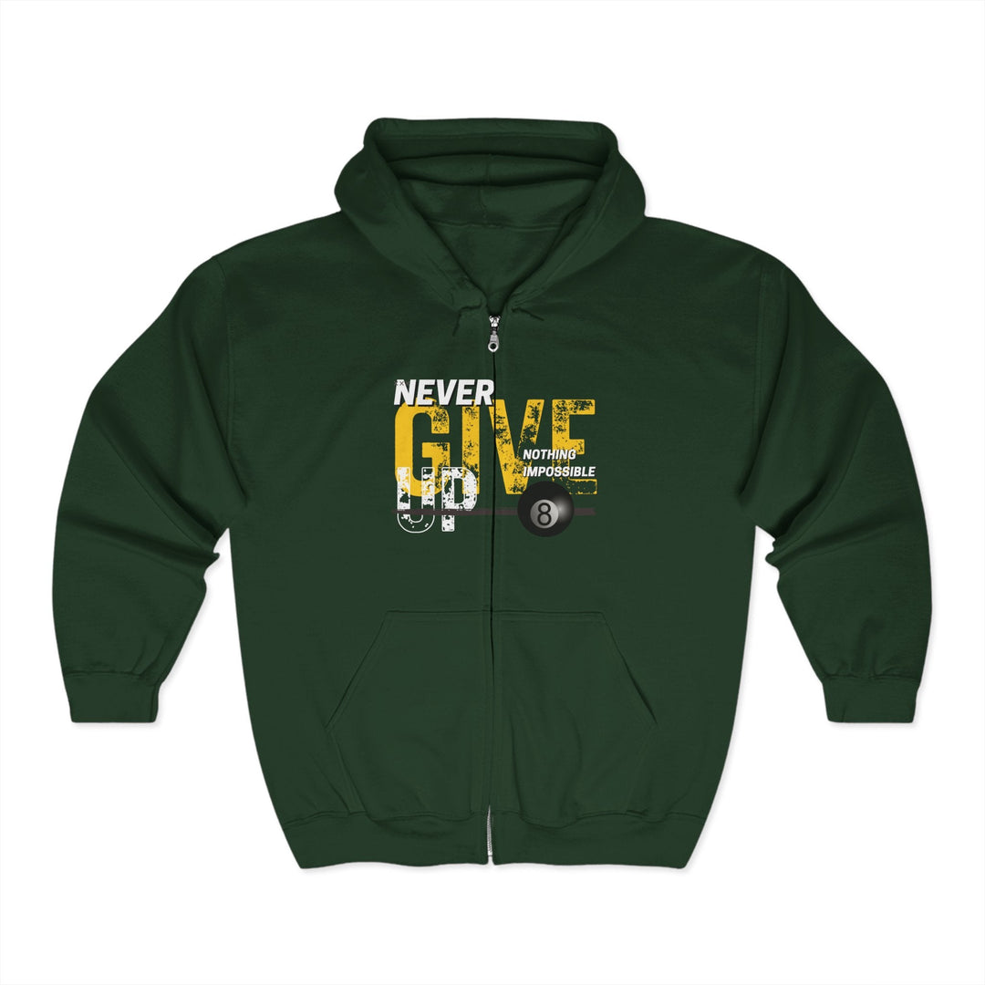 Never Give Up - 8 Ball - Full Zip Hoodie - BFLY BILLIARDS