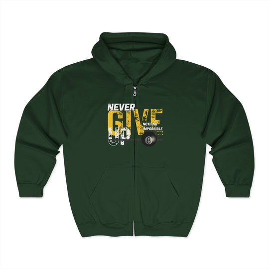 Never Give Up - 8 Ball - Full Zip Hoodie - BFLY BILLIARDS