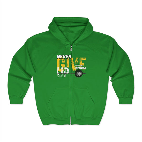 Never Give Up - 8 Ball - Full Zip Hoodie - BFLY BILLIARDS