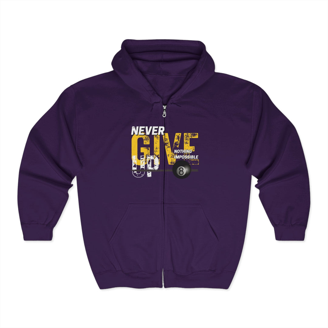 Never Give Up - 8 Ball - Full Zip Hoodie - BFLY BILLIARDS