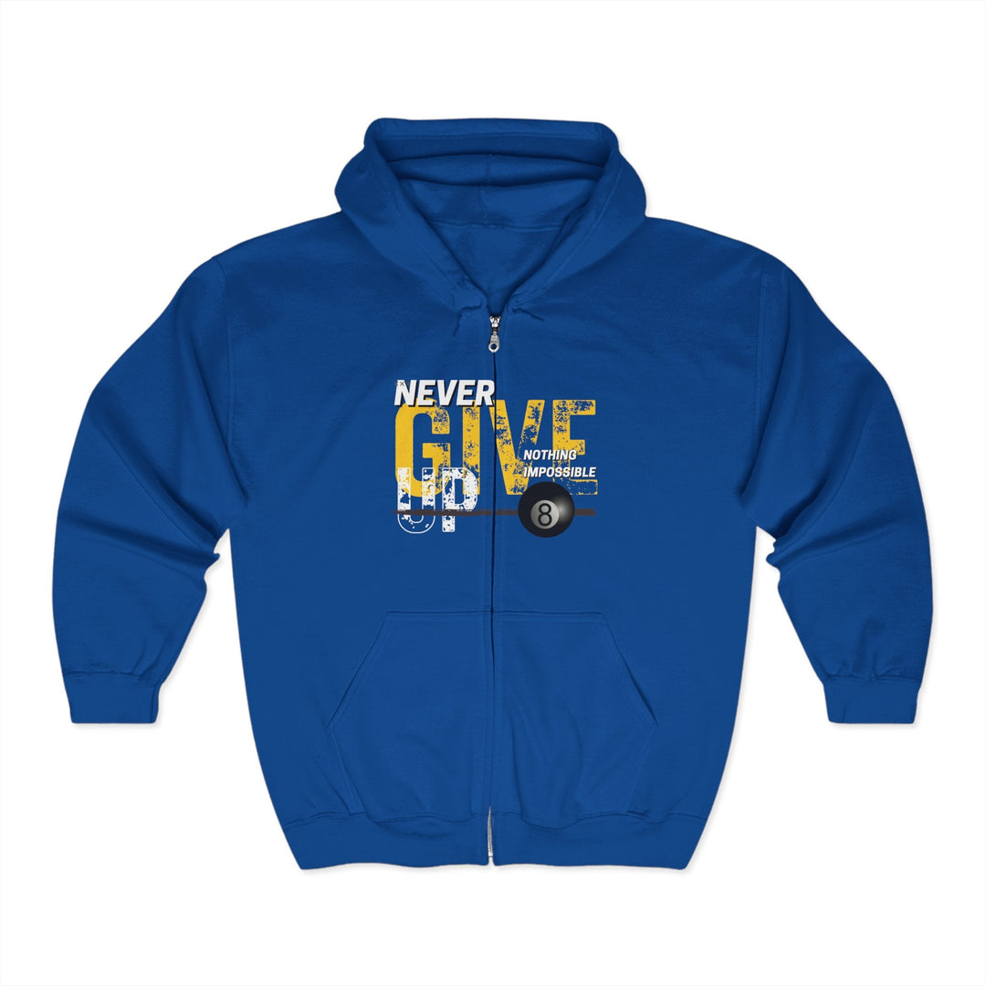 Never Give Up - 8 Ball - Full Zip Hoodie - BFLY BILLIARDS