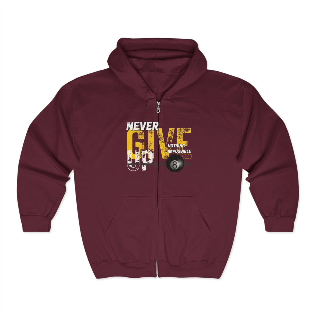 Never Give Up - 8 Ball - Full Zip Hoodie - BFLY BILLIARDS