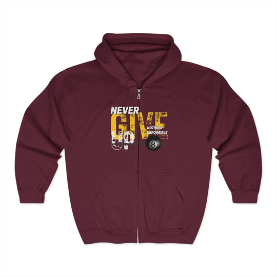 Never Give Up - 8 Ball - Full Zip Hoodie - BFLY BILLIARDS