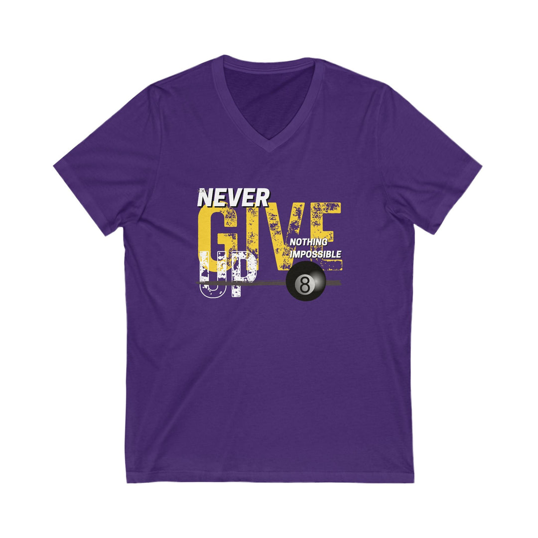 Never Give Up - 8 Ball - V - Neck Tee - BFLY BILLIARDS