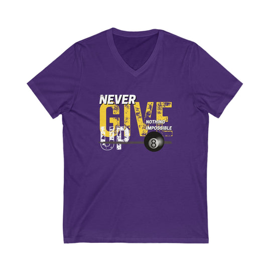 Never Give Up - 8 Ball - V - Neck Tee - BFLY BILLIARDS
