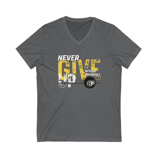 Never Give Up - 8 Ball - V - Neck Tee - BFLY BILLIARDS