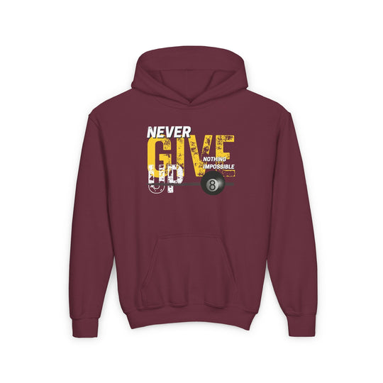 Never Give Up - 8 Ball - Youth Hoodie - BFLY BILLIARDS