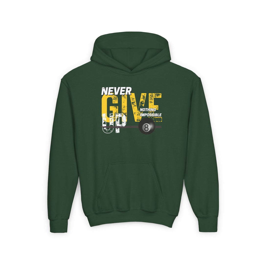 Never Give Up - 8 Ball - Youth Hoodie - BFLY BILLIARDS
