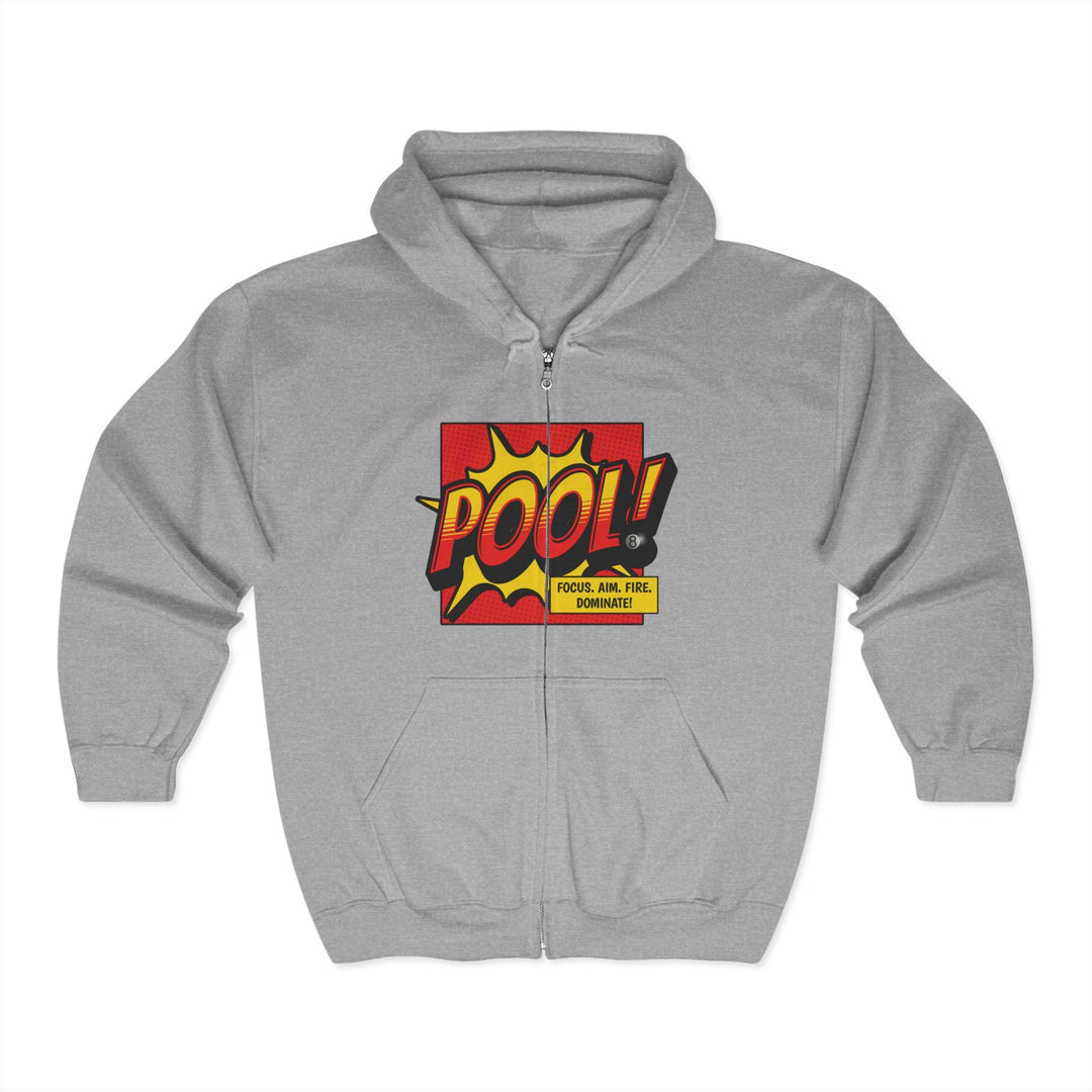 Pool: Focus. Aim. Fire. Dominate - Full Zip Hoodie - BFLY BILLIARDS