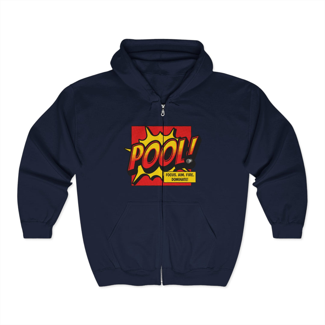 Pool: Focus. Aim. Fire. Dominate - Full Zip Hoodie - BFLY BILLIARDS