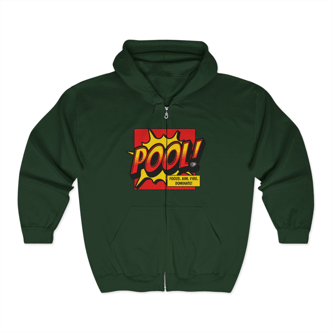 Pool: Focus. Aim. Fire. Dominate - Full Zip Hoodie - BFLY BILLIARDS