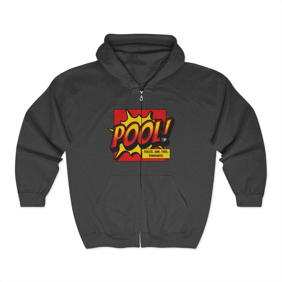 Pool: Focus. Aim. Fire. Dominate - Full Zip Hoodie - BFLY BILLIARDS