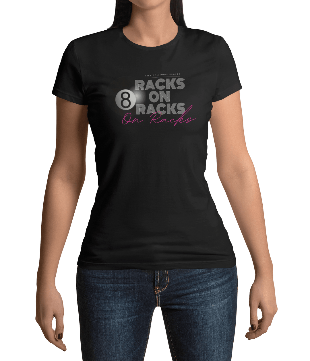 Racks on Racks - 8 Ball - Women's Fitted Tee - BFLY BILLIARDS