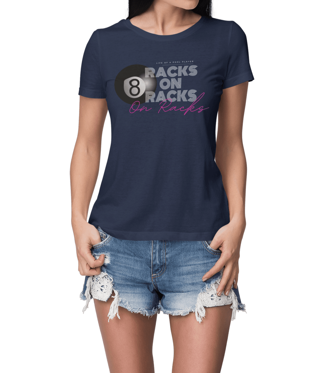 Racks on Racks - 8 Ball - Women's Fitted Tee - BFLY BILLIARDS