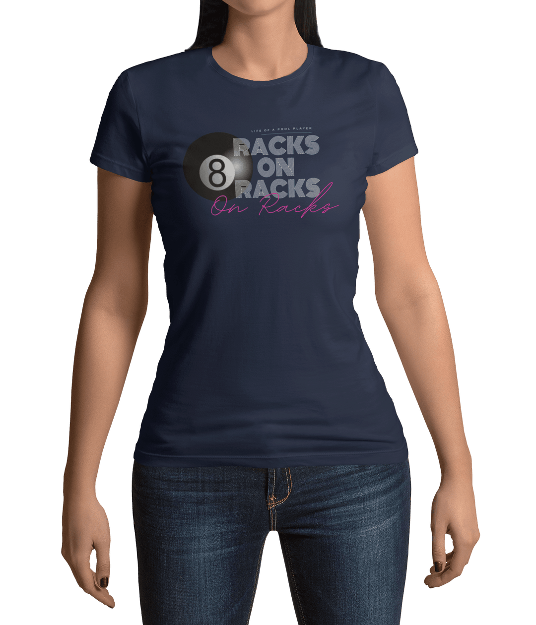 Racks on Racks - 8 Ball - Women's Fitted Tee - BFLY BILLIARDS