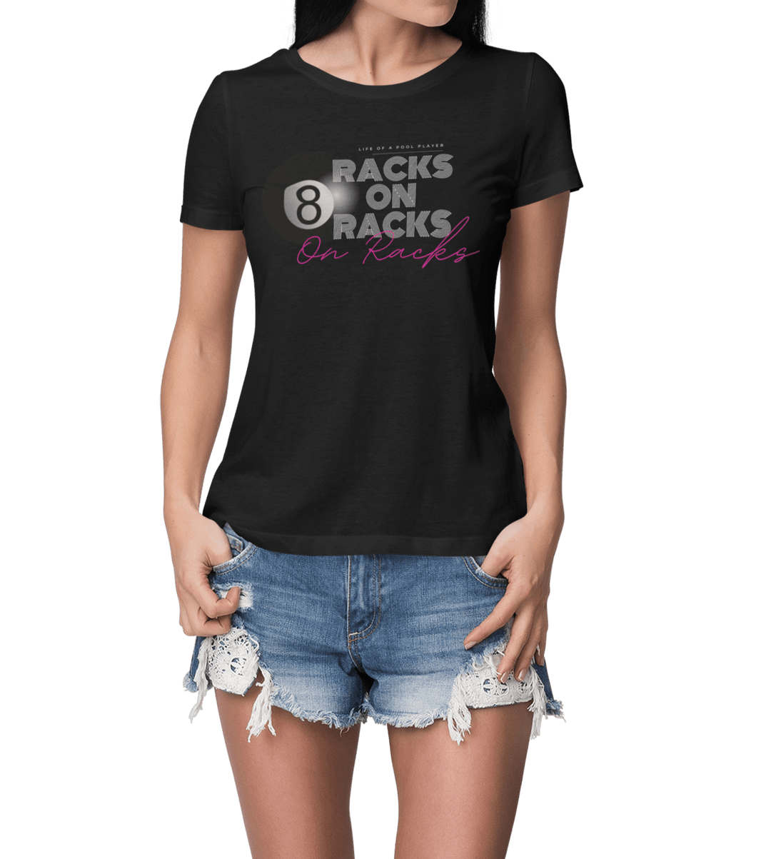 Racks on Racks - 8 Ball - Women's Fitted Tee - BFLY BILLIARDS