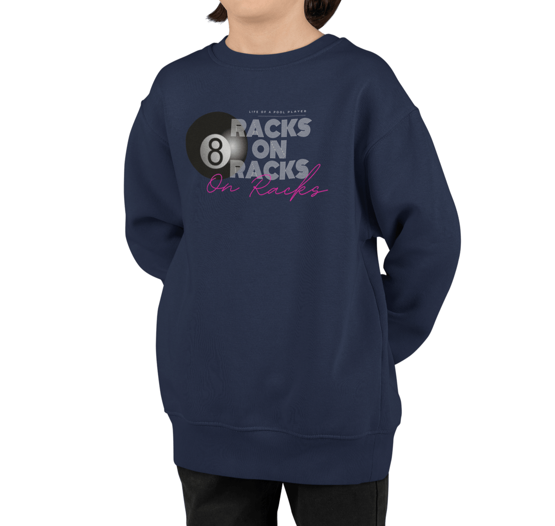 Racks on Racks - 8 Ball - Youth Crewneck Sweatshirt - BFLY BILLIARDS