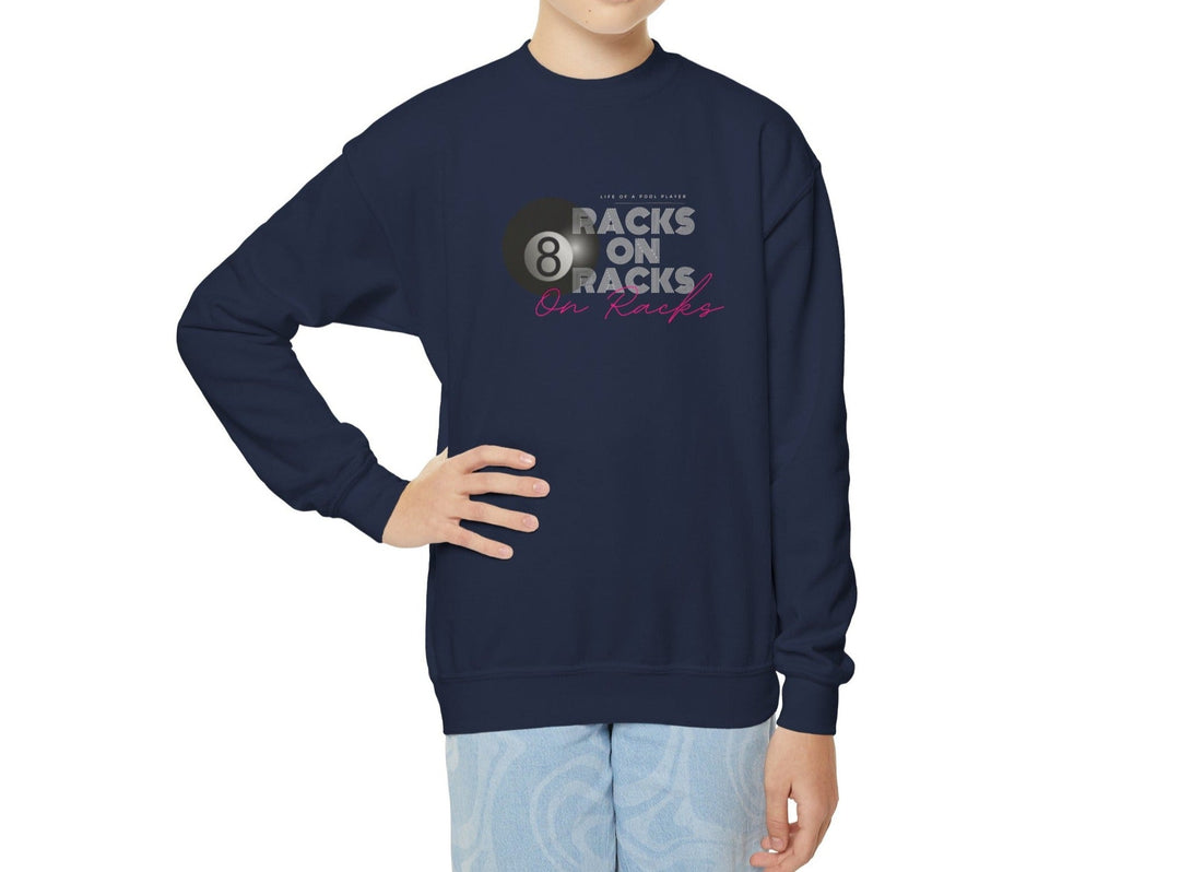 Racks on Racks - 8 Ball - Youth Crewneck Sweatshirt - BFLY BILLIARDS