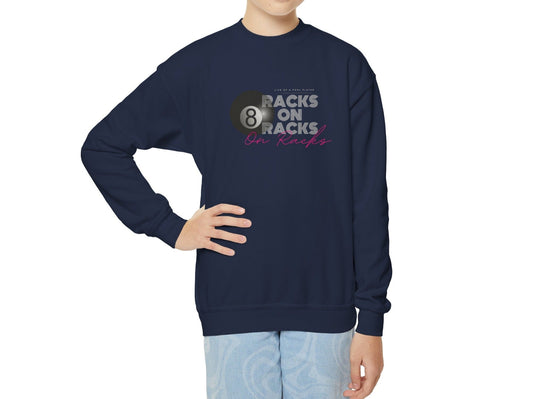 Racks on Racks - 8 Ball - Youth Crewneck Sweatshirt - BFLY BILLIARDS