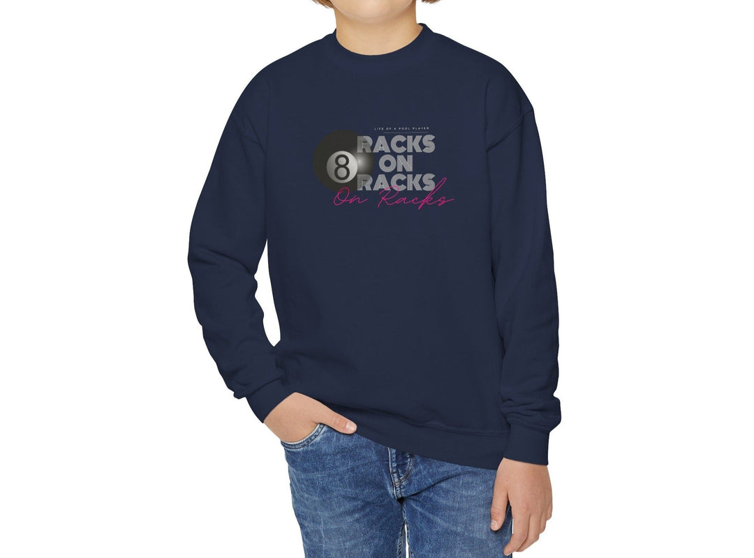 Racks on Racks - 8 Ball - Youth Crewneck Sweatshirt - BFLY BILLIARDS