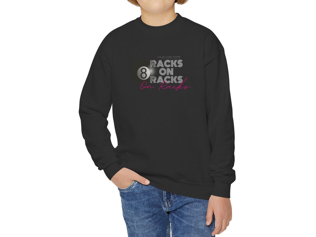 Racks on Racks - 8 Ball - Youth Crewneck Sweatshirt - BFLY BILLIARDS