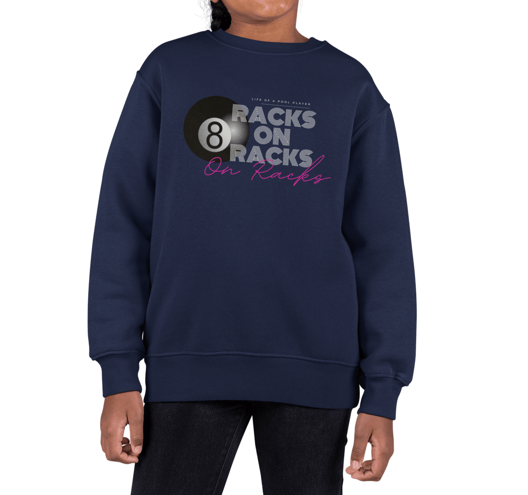 Racks on Racks - 8 Ball - Youth Crewneck Sweatshirt - BFLY BILLIARDS