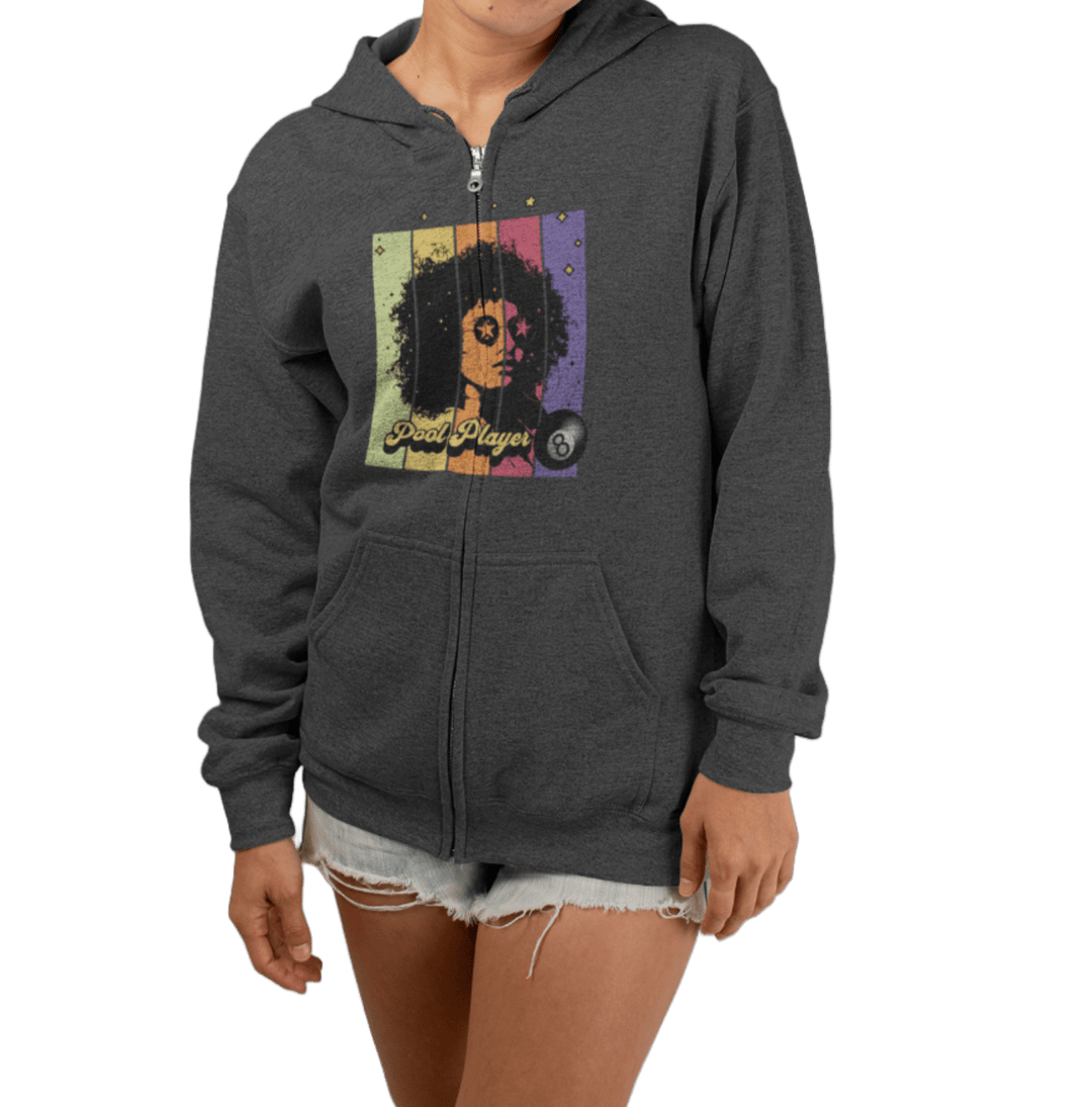 Retro Star Pool Player - Full Zip Hoodie - BFLY BILLIARDS
