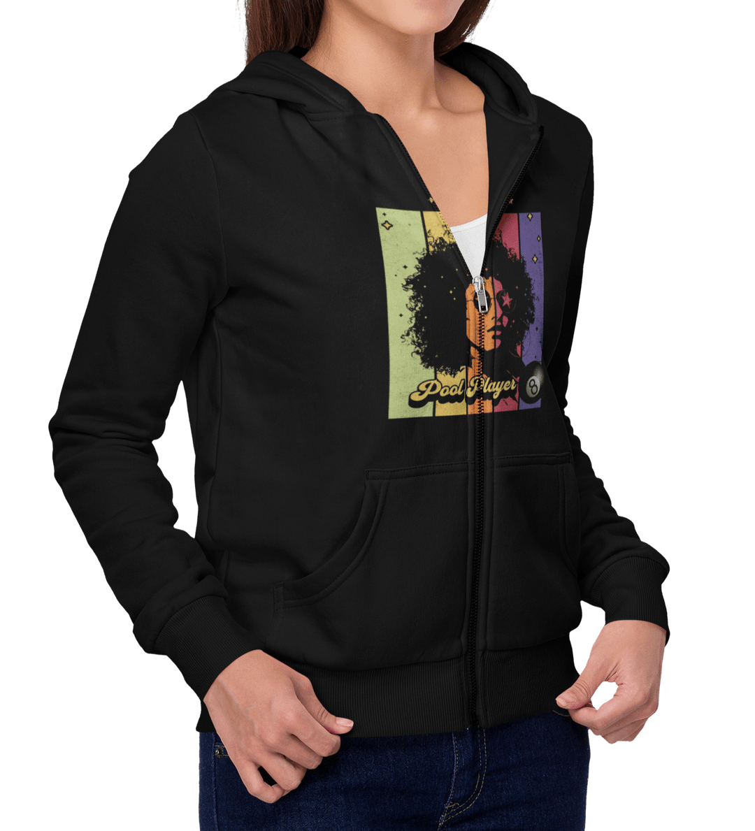 Retro Star Pool Player - Full Zip Hoodie - BFLY BILLIARDS