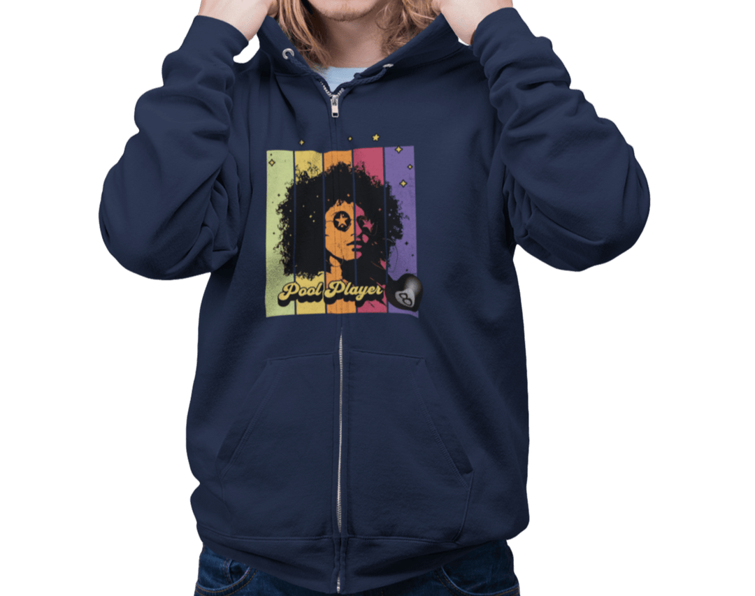 Retro Star Pool Player - Full Zip Hoodie - BFLY BILLIARDS