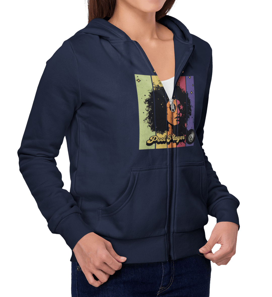 Retro Star Pool Player - Full Zip Hoodie - BFLY BILLIARDS