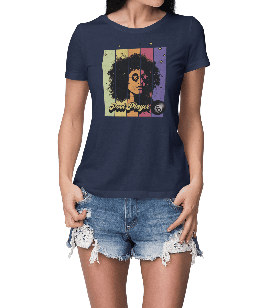 Retro Star Pool Player - Women's Fitted Tee - BFLY BILLIARDS