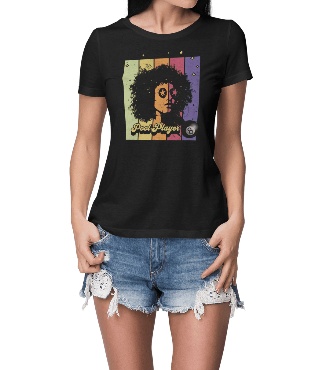 Retro Star Pool Player - Women's Fitted Tee - BFLY BILLIARDS