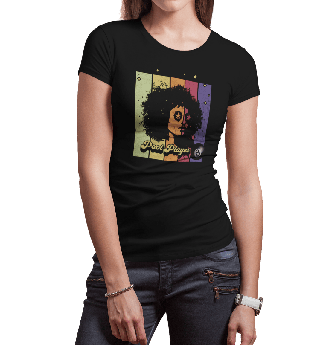 Retro Star Pool Player - Women's Fitted Tee - BFLY BILLIARDS