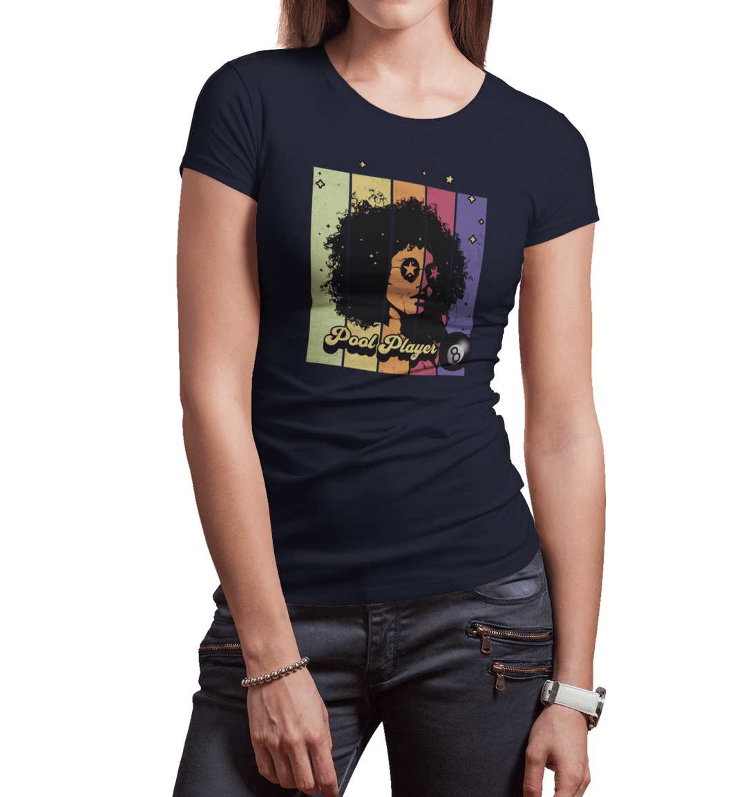 Retro Star Pool Player - Women's Fitted Tee - BFLY BILLIARDS