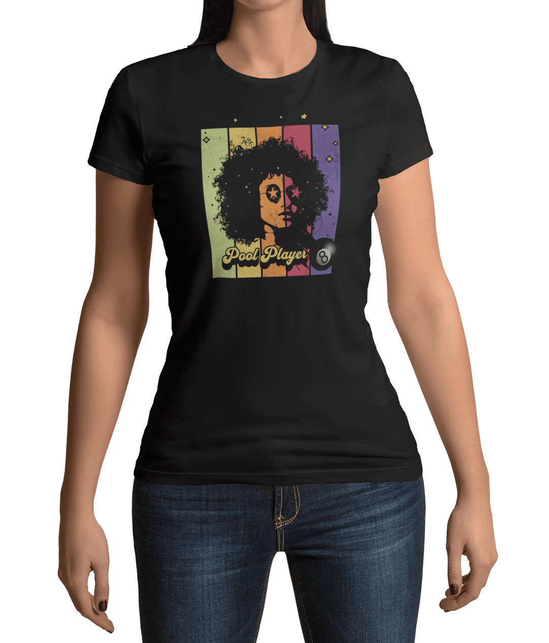 Retro Star Pool Player - Women's Fitted Tee - BFLY BILLIARDS